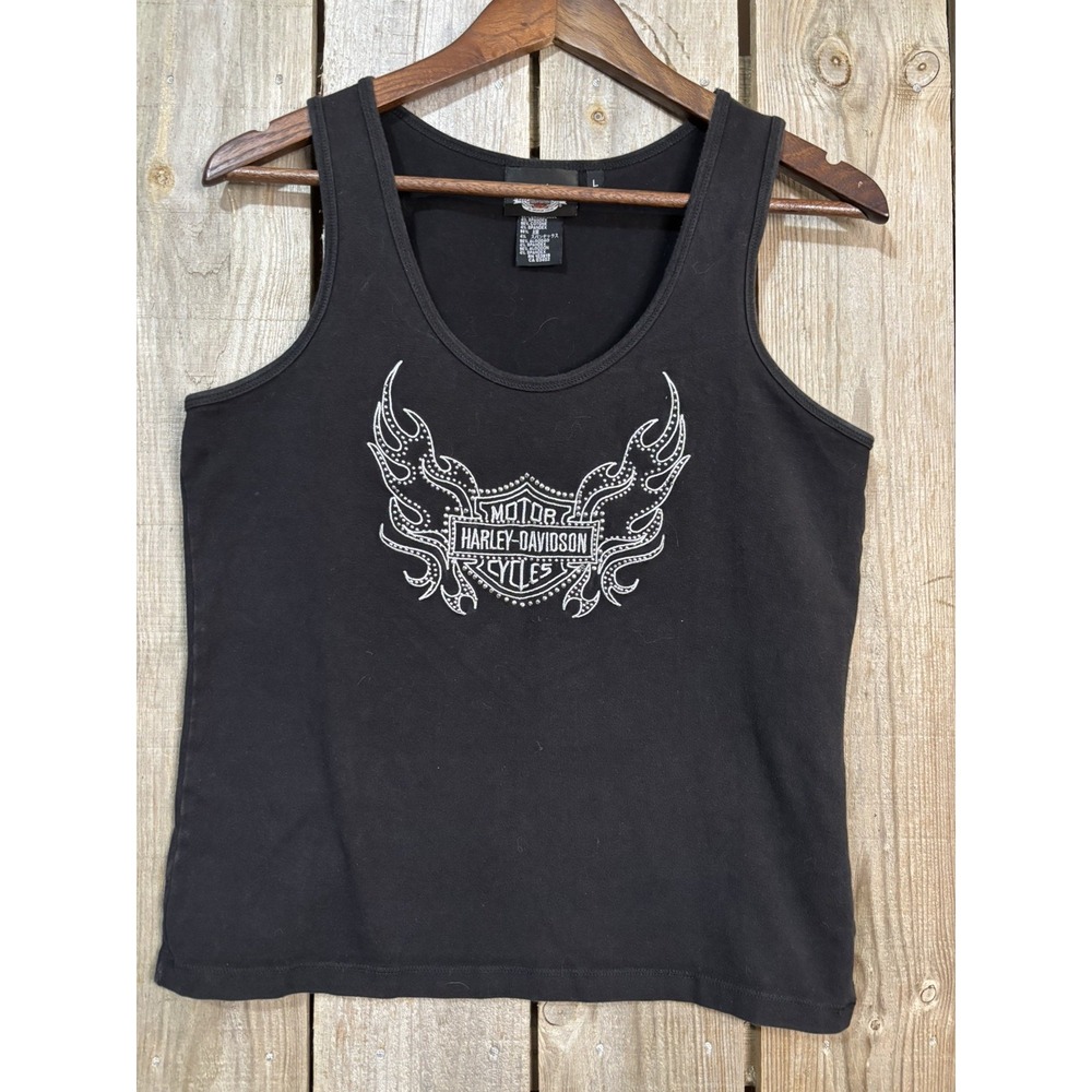 Harley-Davidson Women's Black Studded🔥 Flame Tank Size L